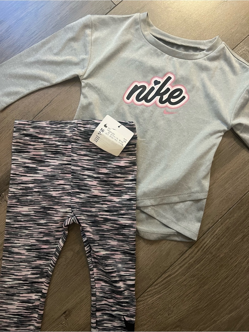Nike Girls Gray Top with Pink-Accent Space-Dye Leggings